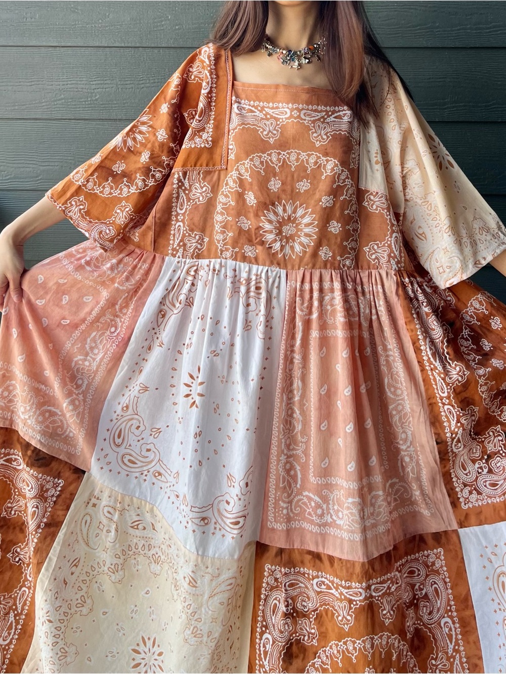 Earthen Echoes | Handmade Earthy Bandana Dress SKU 08166